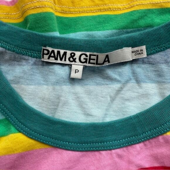 Pam & Gela Rainbow Ringer Tee Teal Band Size P XS - Picture 5 of 5